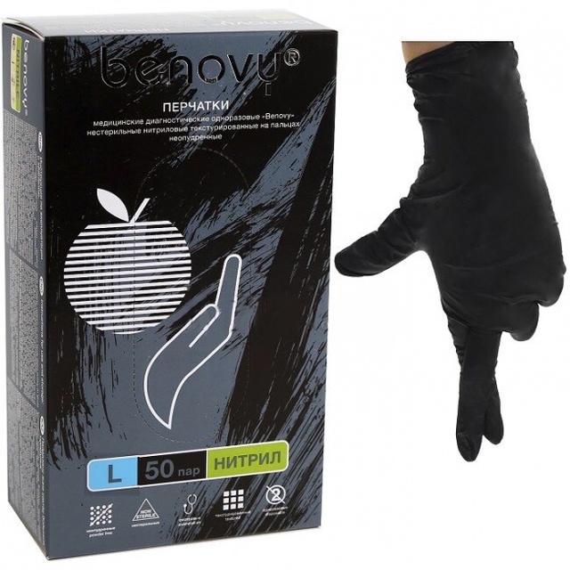 Benovy нитриловые перчатки черные р. L