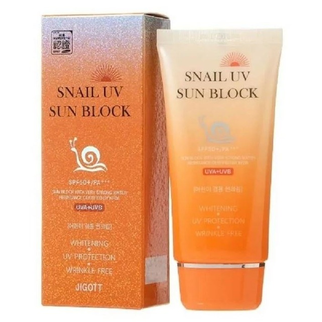 Jigott Солнцезащ. водост. осветл. крем для лица с муцином улитки Snail UV Sun Block Crea